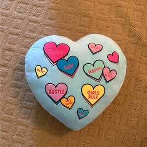 Heart Shaped Pastel Blue Pillow with Colorful Heart Patches